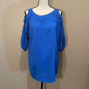 Picky Girl Cold Shoulder Light Weight 1/2 Sleeve Tunic Top sz M BLUE
